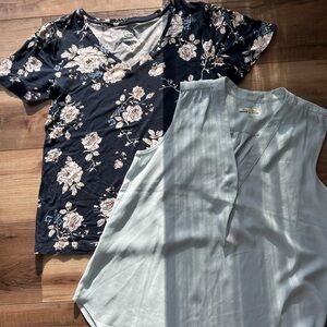 Floral Navy and Light Blue Women's Tops